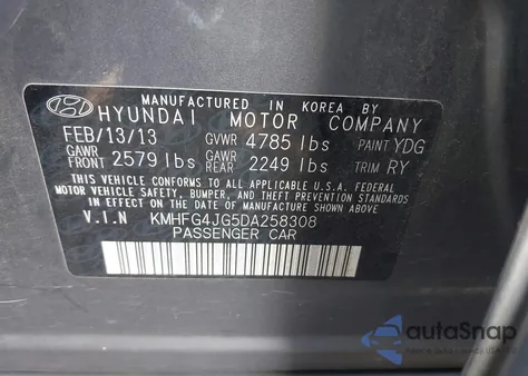 2013 Hyundai Azera from USA, damaged, VIN KMHFG4JG5DA258308